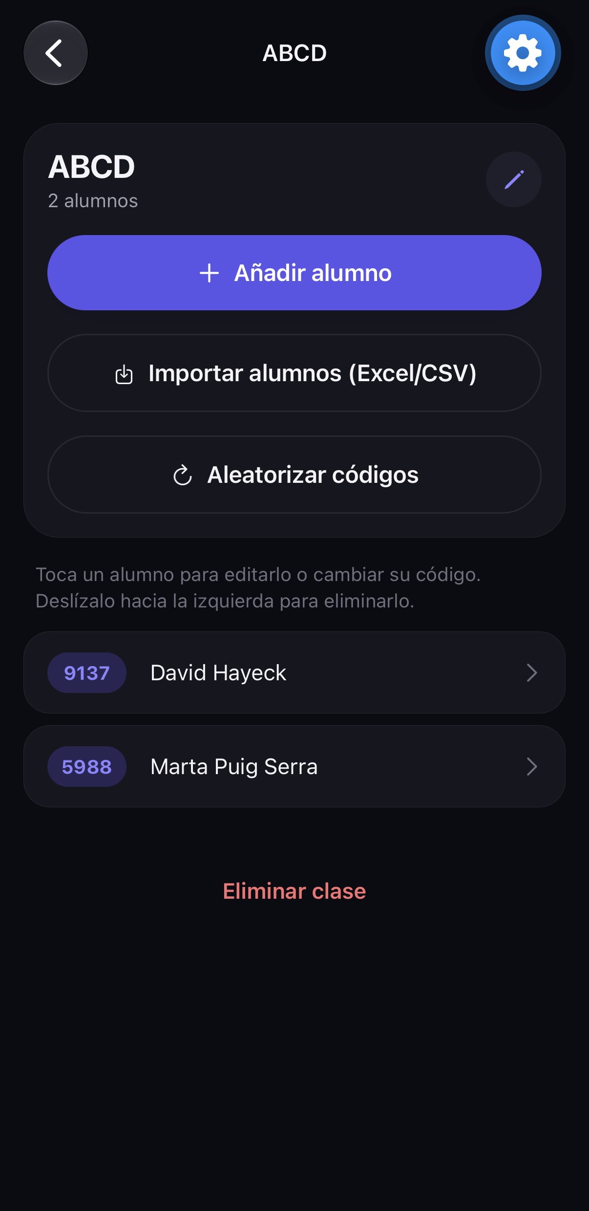 Alumnos de una clase